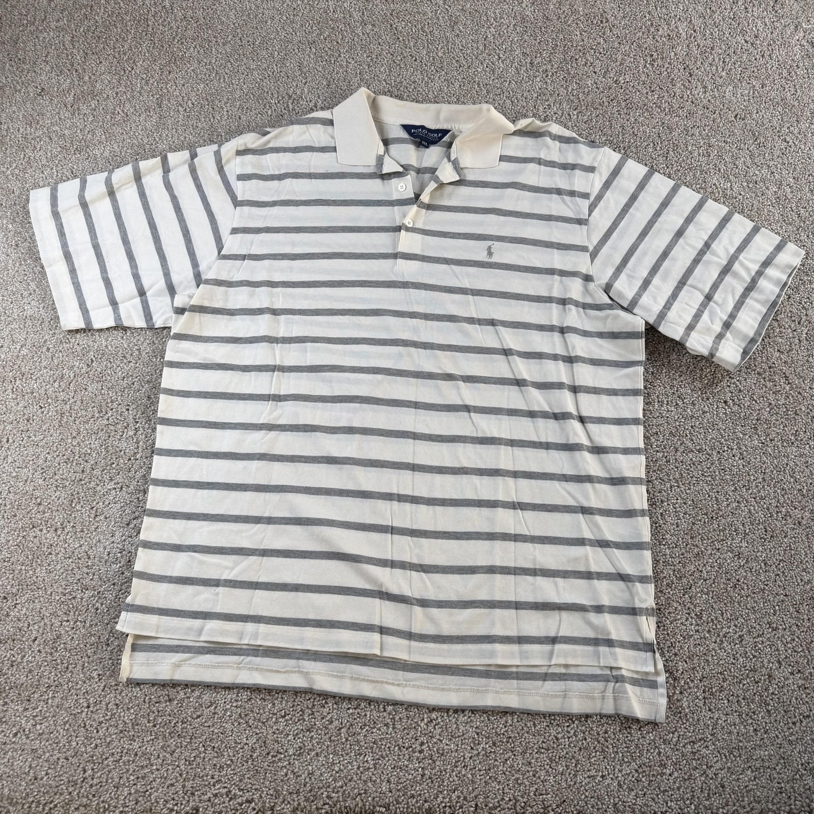 Polo Golf Polo Shirt Mens 2xl White Striped Short Sleeve Pony Logo Classic Tee